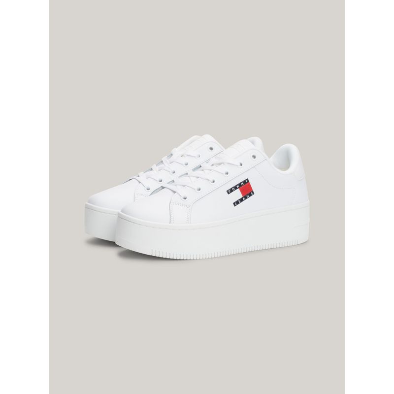 TOMMY HILFIGER - Tenis Blancos De Plataforma De Cuero Essential Tommy Hilfiger