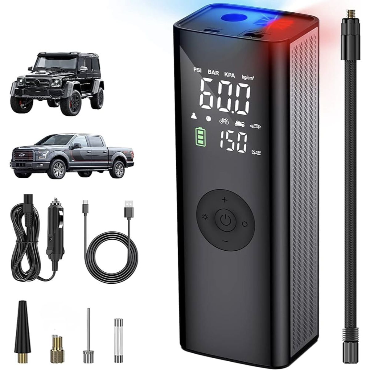 GENERICO - Compresor Inflador Recargable Portátil Carro Moto Bicicletas Linterna