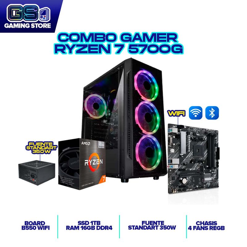 AMD - TORRE GAMER AMD RYZEN 7 5700G RAM 16GB 1TB NVME B550 WIFI CHASIS 4 FANS RGB 350W