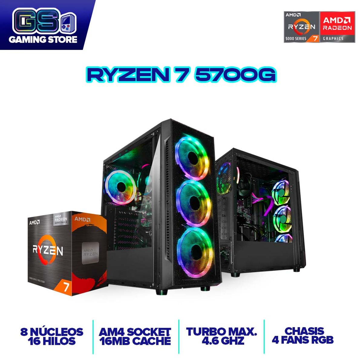 AMD - TORRE GAMER AMD RYZEN 7 5700G RAM 32GB 1TB NVME A520 CHASIS 4 FANS RGB 350W