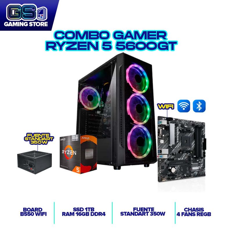 AMD - PC TORRE GAMER AMD RYZEN 5 5600GT 16GB 1TB NVME B550 WIFI CHASIS 4 FANS RGB 350W