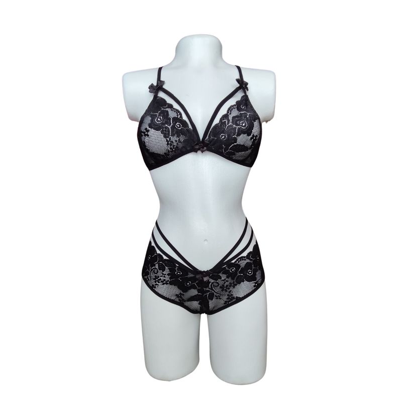 TEMPTATIONS - Lenceria conjunto ropa interior femenina negra talla unica