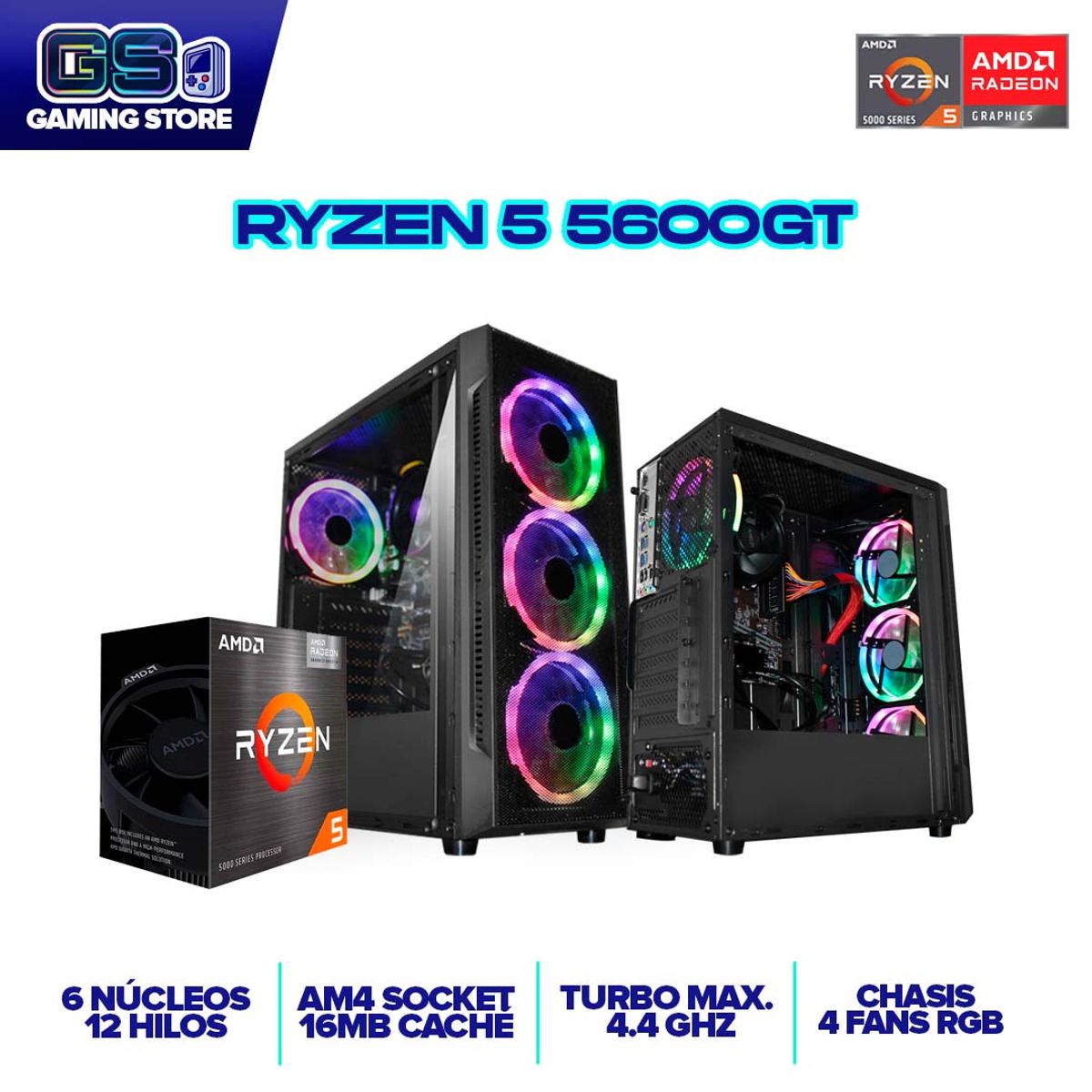 AMD - COMPUTADOR GAMER RYZEN 5 5600GT - RAM 16GB DDR4- 1TB - CHASIS 4 FANS RGB - A520M