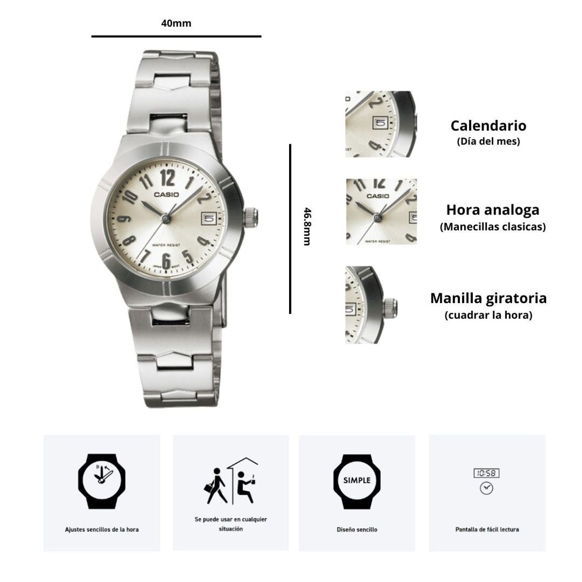 CASIO - Reloj Casio Modelo LTP-1241D-7A2 Dama Elegante