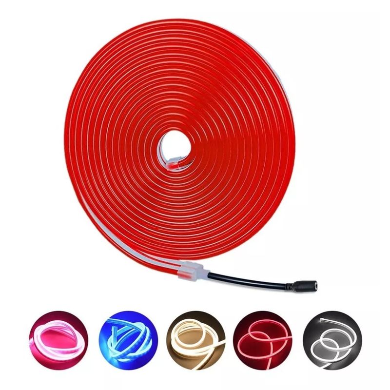 GENERICO - Luz Neón Flex Rollo De 5 Metros 12v Con Adaptador