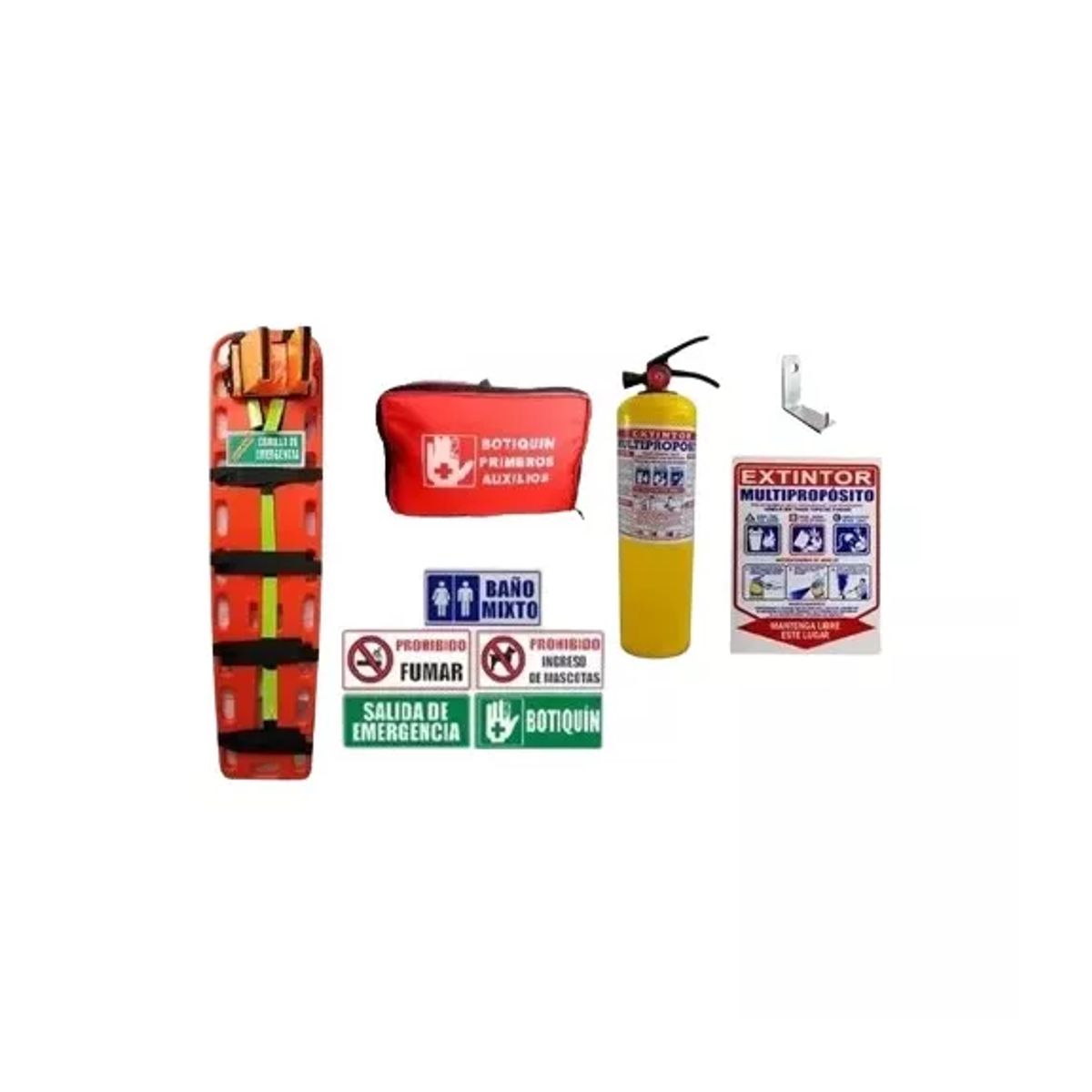 NACIONAL - KIT DE CAMILLA BOTIQUIN EXTINTOR ABC 10 LB Y SEÑALIZACION