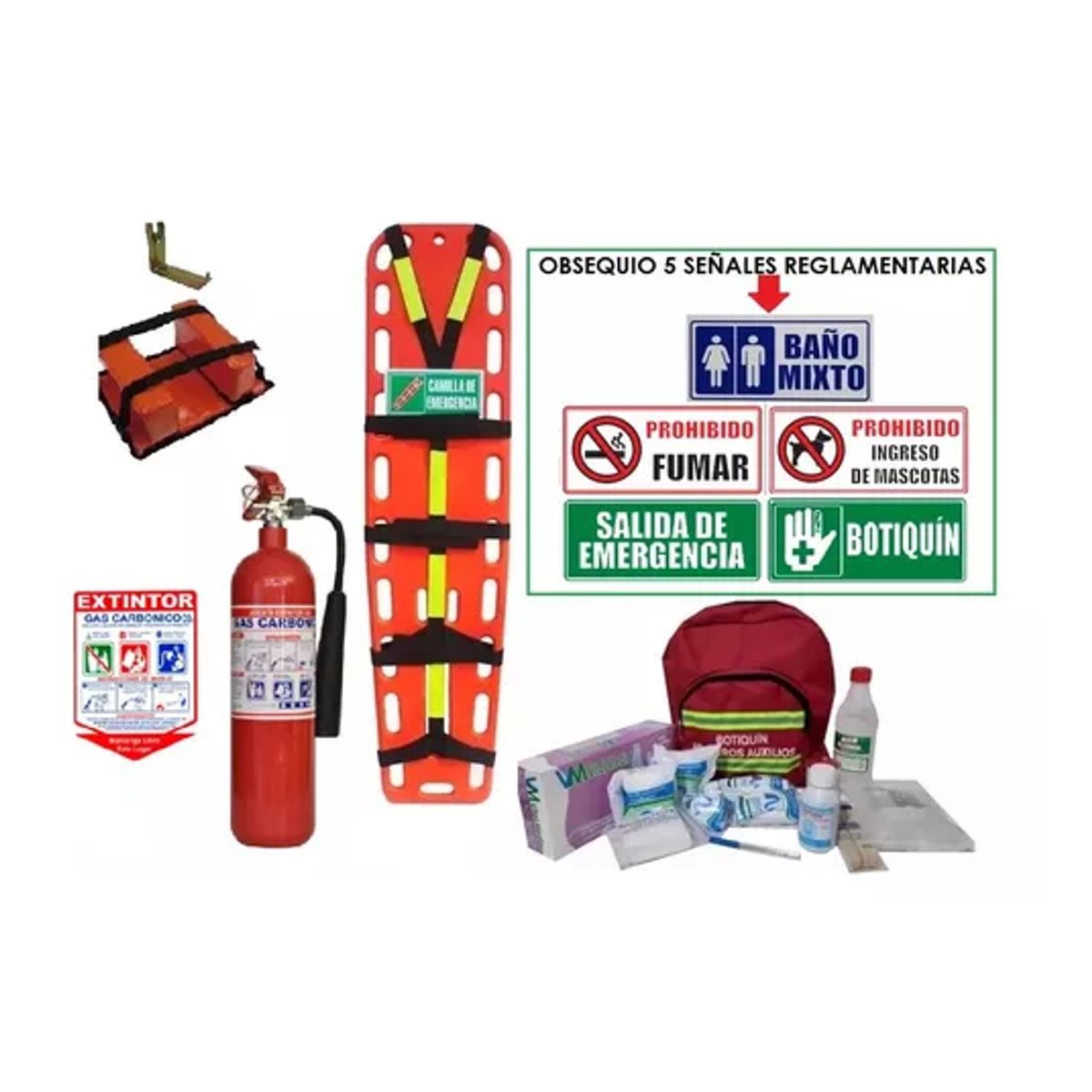 NACIONAL - CAMILLA EMERGENCIA  BOTIQUIN TIPO A EXTINTOR CO2 5 LB Y SEÑALIZACION