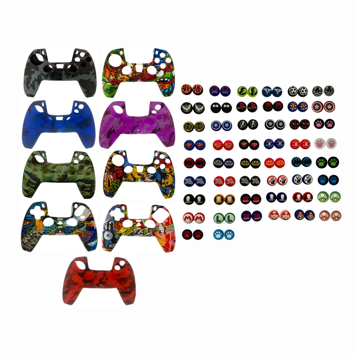 GENERICO - Funda Protector En Silicona De Diseños + 2 Grips Para Control Ps5