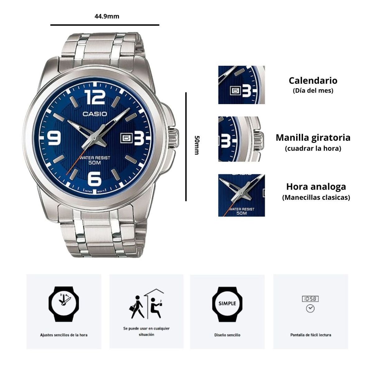 CASIO - Reloj Casio MTP-1314D-2A  Caballero Elegante