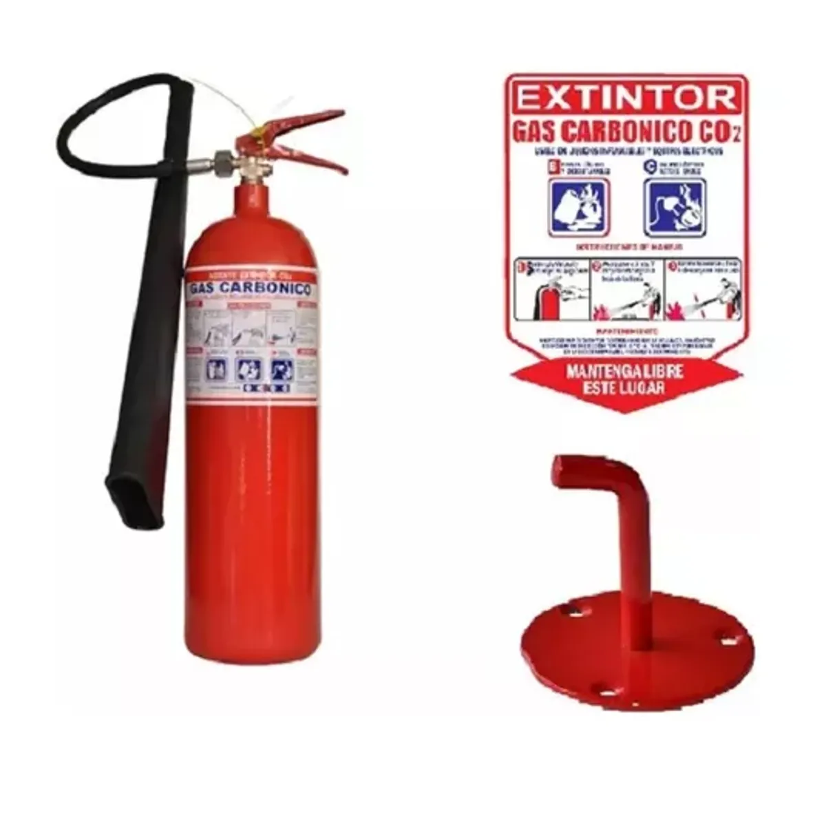 NACIONAL - EXTINTOR CO2 DE 10 LB INCLUYE SEÑALIZACIÓN, SOPORTE Y MANGUERA