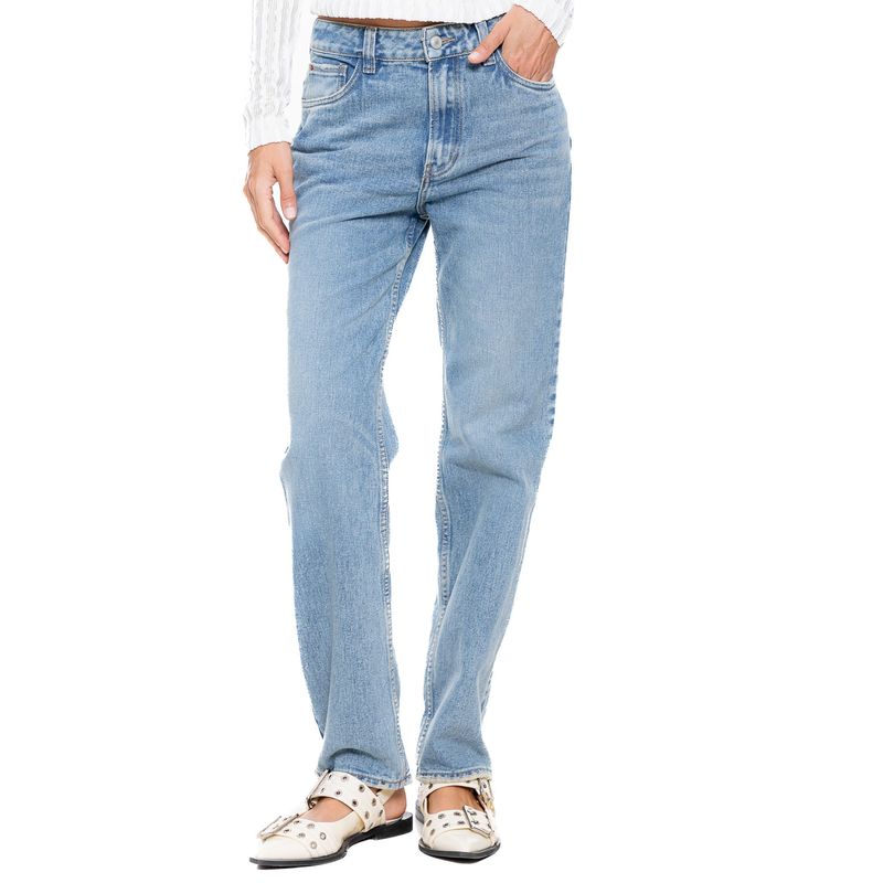 COLOR BLUE - High Waist Straight Fit Jeans Tono Medio