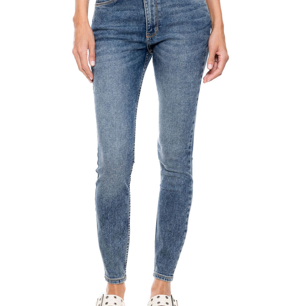 COLOR BLUE - Medium Waist Skinny Fit Jeans Tono Medio