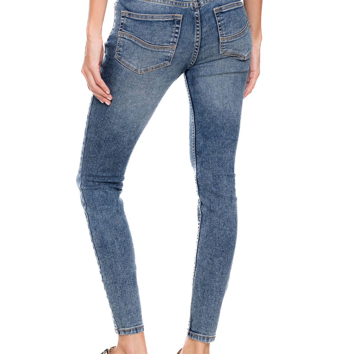 COLOR BLUE - Medium Waist Skinny Fit Jeans Tono Medio