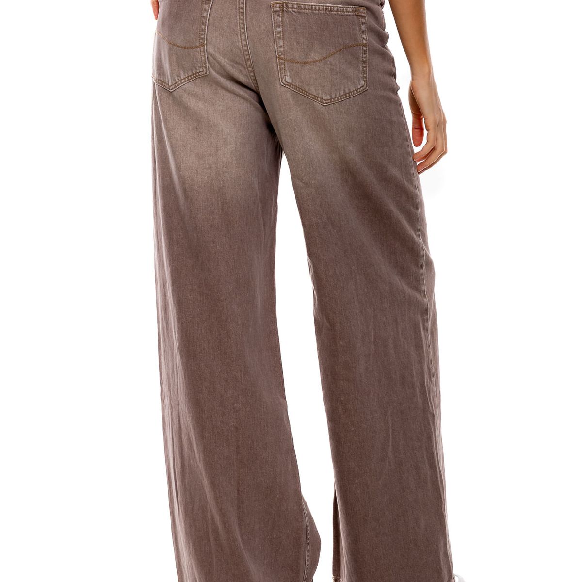 COLOR BLUE - Pantalón Wide Leg High Waist Con Desgastes