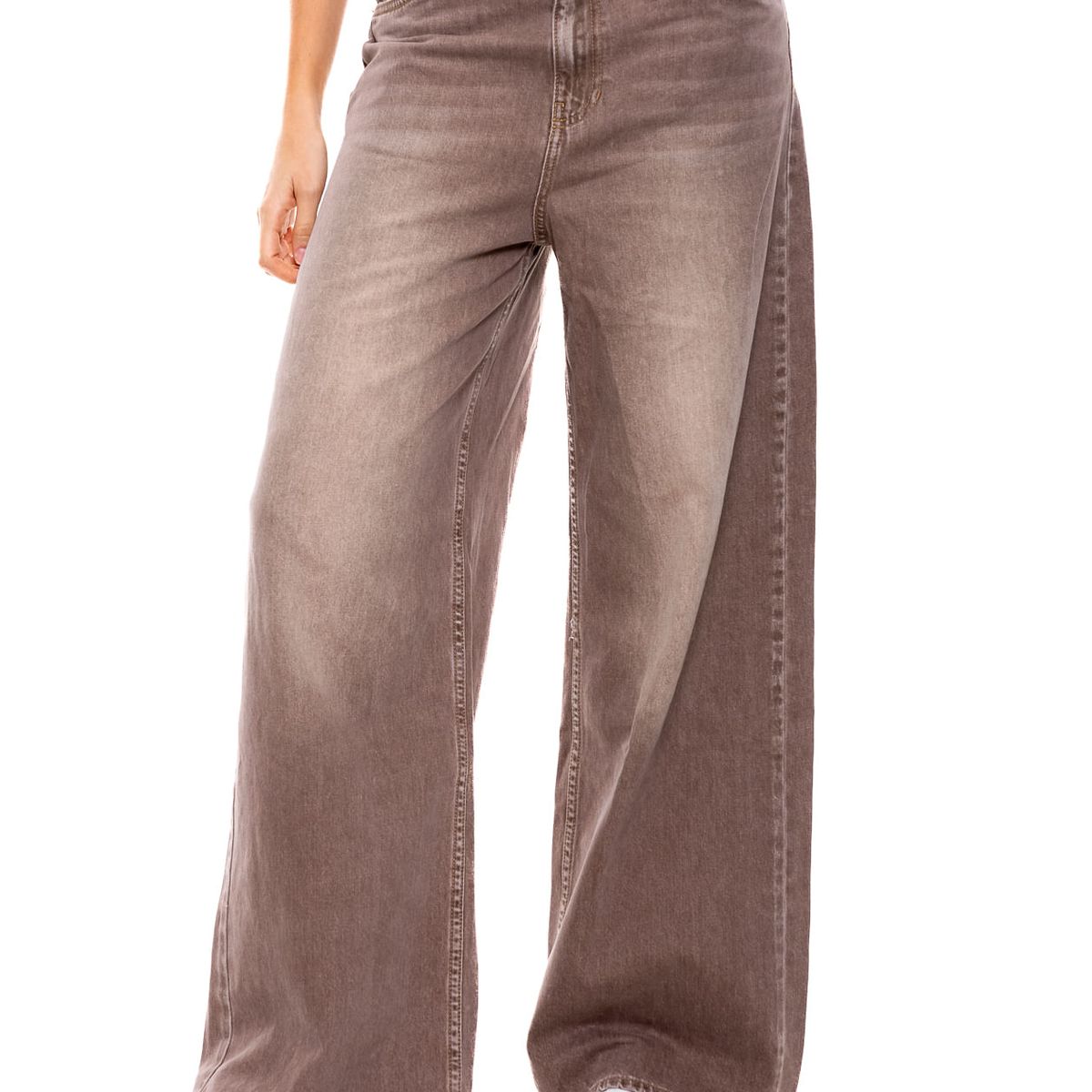 COLOR BLUE - Pantalón Wide Leg High Waist Con Desgastes