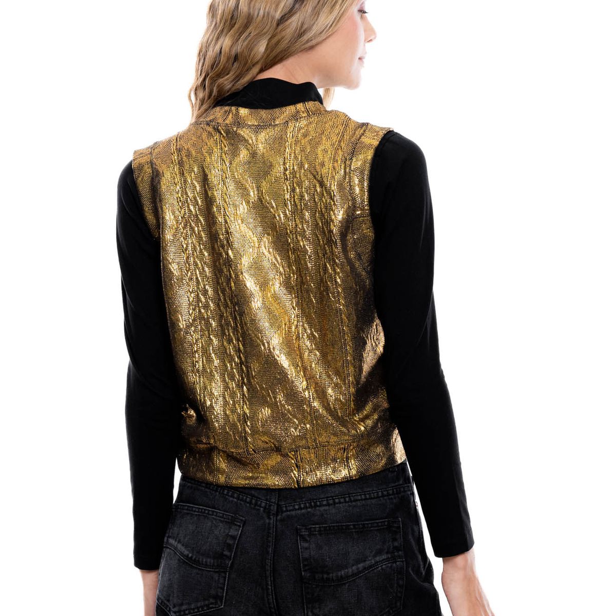 COLOR BLUE - Chaleco Cuello En V Efecto Foil