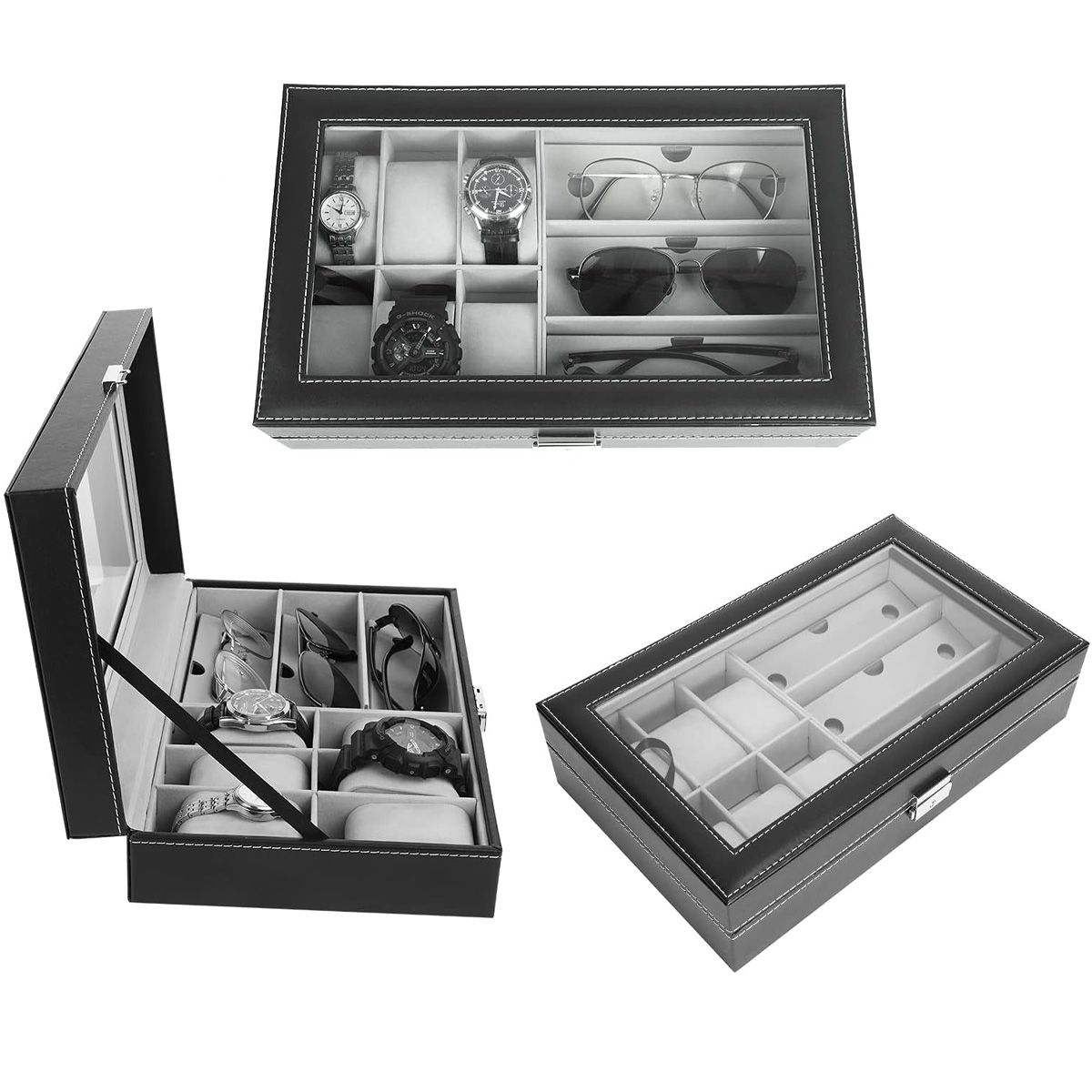 GENERICO - Estuche Caja Organizadora Relojes Y Gafas Lujo Exhibición