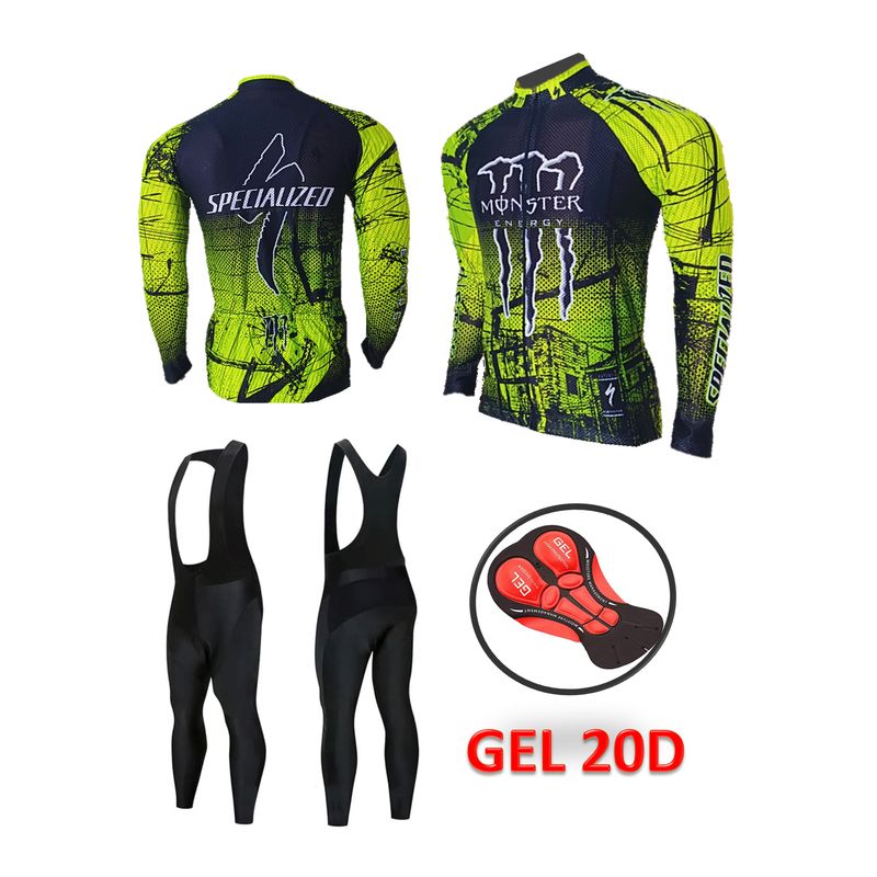 GENERICO - Uniforme Ciclismo Jersey Maillot Licra Larga Badana GEL 20D Monster
