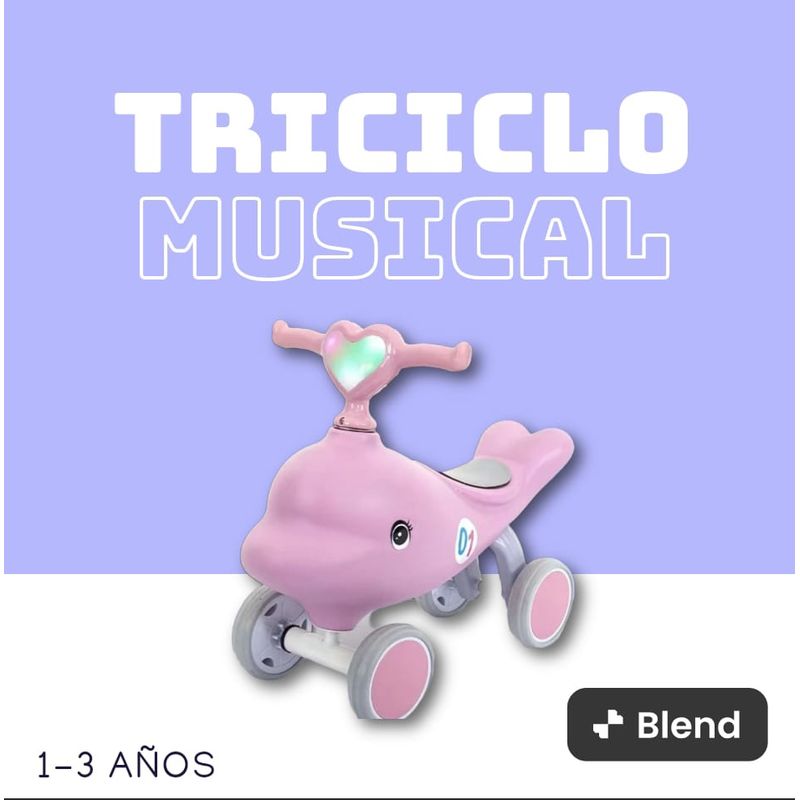 GENERICO - Triciclo musical delfin para niños de 1 a 3 años ROSADO