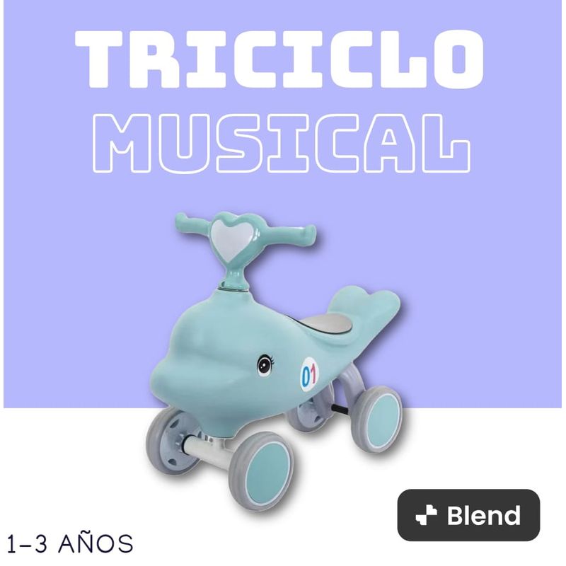 GENERICO - Triciclo musical delfin para niños de 1 a 3 años AZUL