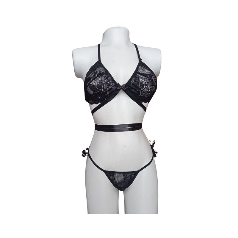 TEMPTATIONS - Lenceria conjunto ropa interior femenina con pepas doradas