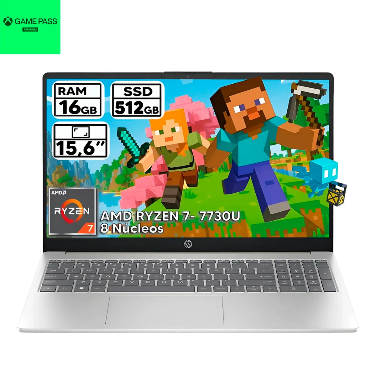 HP - PORTATIL HP AMD RYZEN 7 7730U 16GB RAM 512GB SSD PANTALLA 15,6" FHD + GAME PASS
