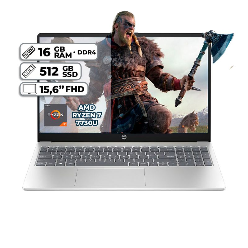 HP - PORTATIL HP 15 FC0012LA AMD RYZEN 7 7730U 16GB RAM 512GB SSD PANTALLA 15,6" FHD