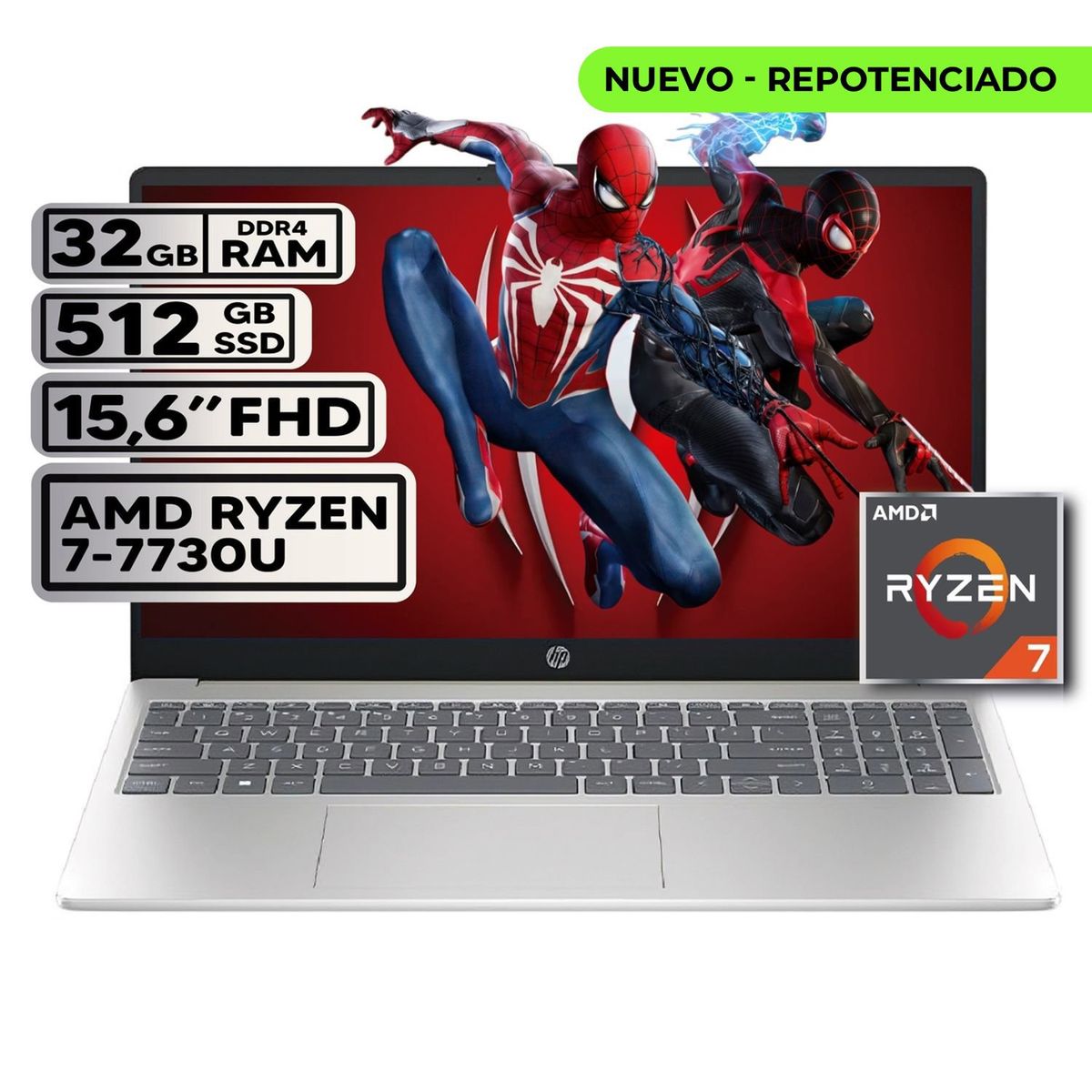 HP - PORTATIL HP AMD RYZEN 7 32GB RAM 512GB SSD PANTALLA 15,6" FHD