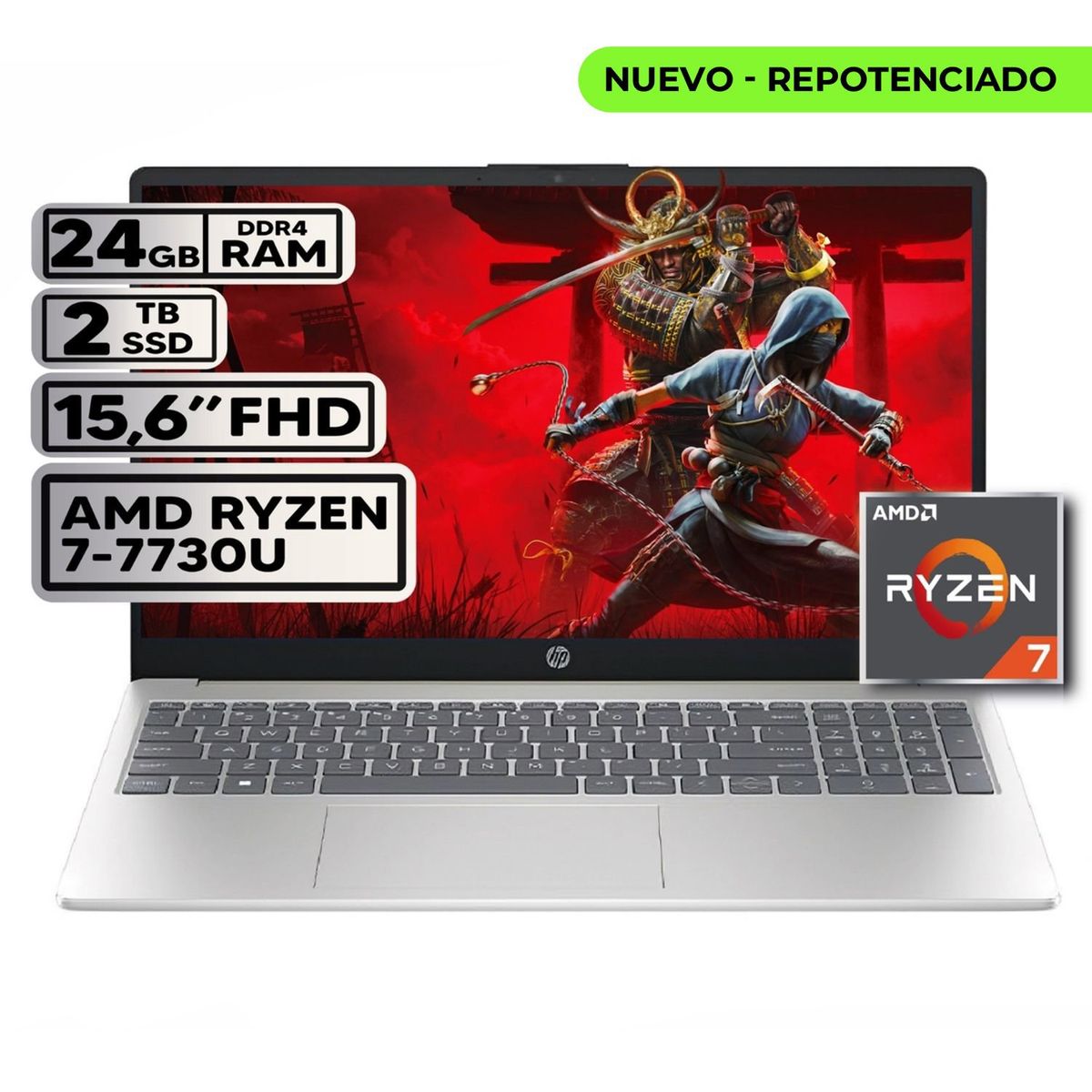 HP - PORTATIL HP AMD RYZEN 7 7730U 24GB RAM 2TB SSD PANTALLA 15,6" FHD