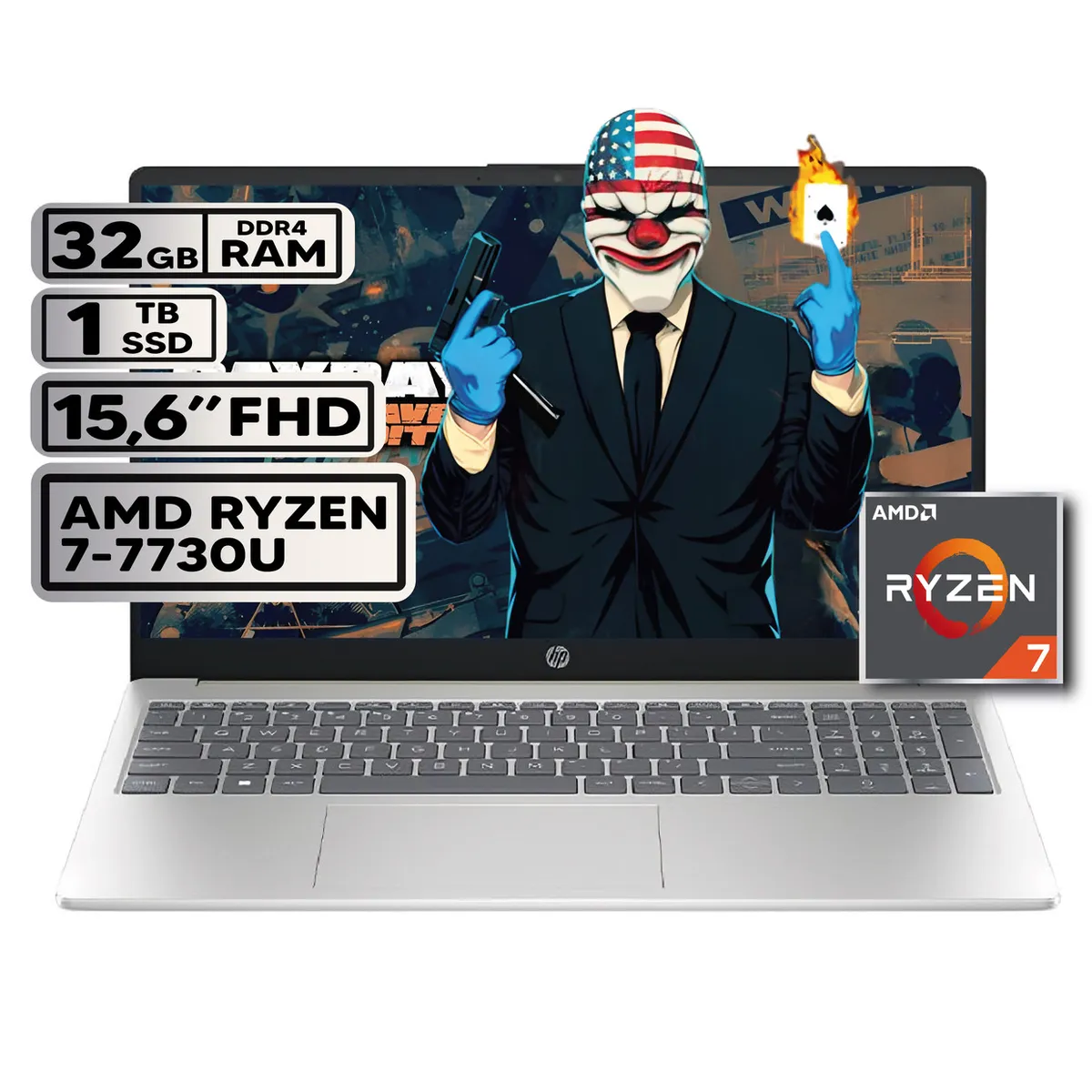 HP - PORTATIL HP AMD RYZEN 7 7730U 32GB RAM 1TB SSD PANTALLA 15,6" FHD