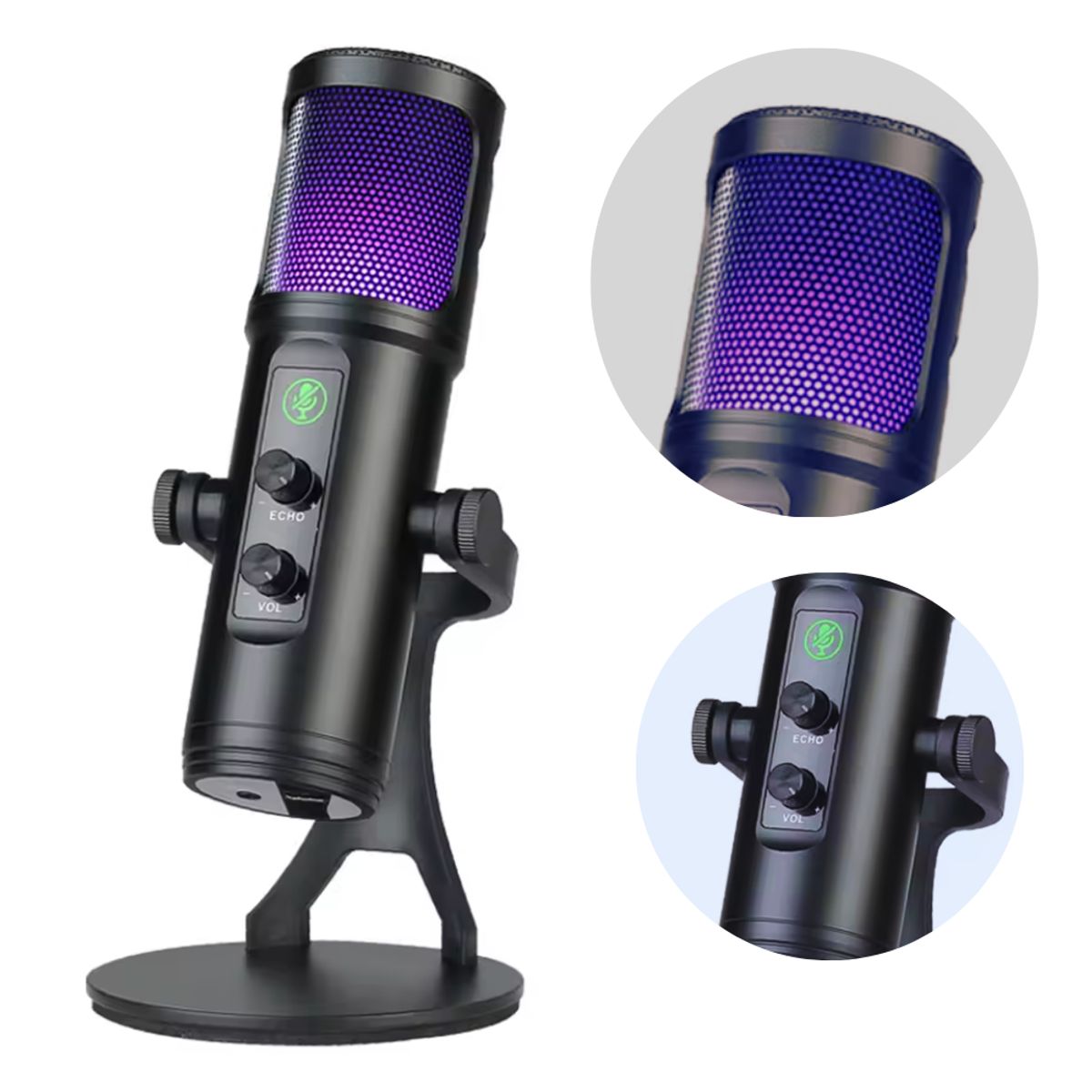 GENERICO - Micrófono USB RGB para Grabación y Streaming en PC y Consolas