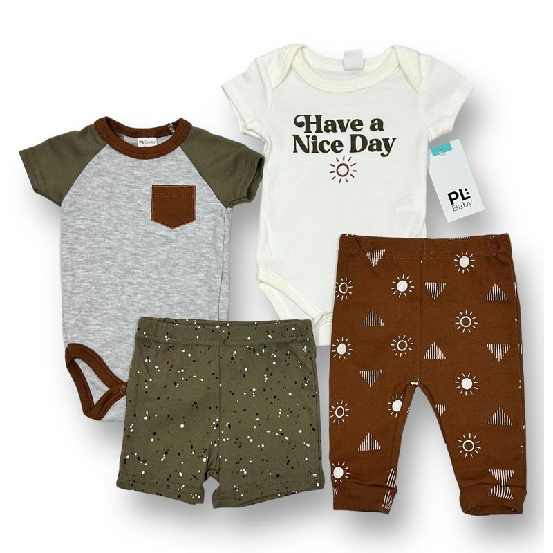 AMERICAN GENERICS - Conjunto 4 PCS Ropa Para Bebe Niño PL Baby Algodon Mameluco