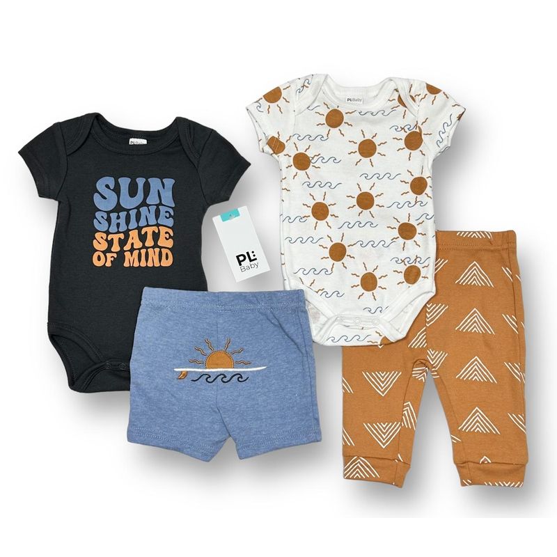 AMERICAN GENERICS - Conjunto 4 PCS Ropa Para Bebe Niño PL Baby Algodon Mameluco