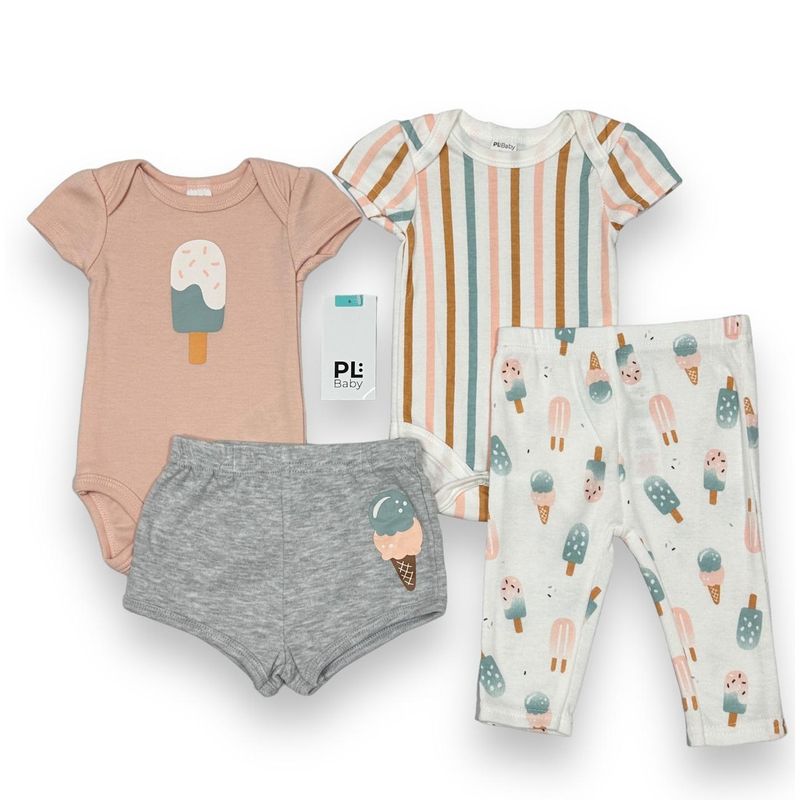 AMERICAN GENERICS - Conjunto 4 PCS Ropa Para Bebe Niña PL Baby Algodon Mameluco