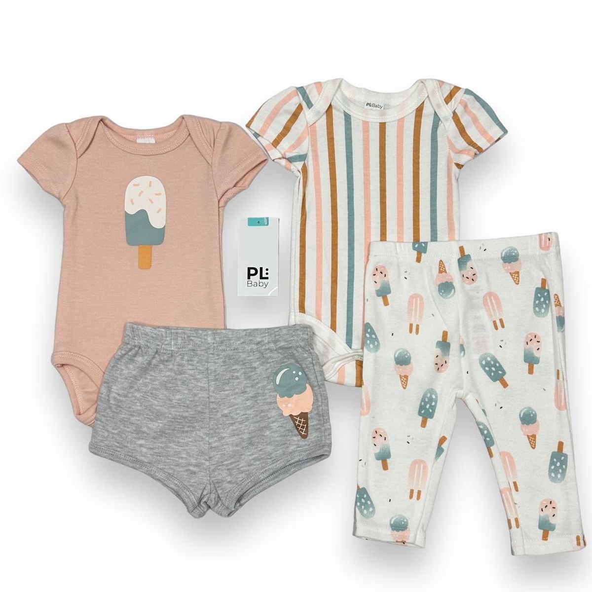 AMERICAN GENERICS - Conjunto 4 PCS Ropa Para Bebe Niña PL Baby Algodon Mameluco