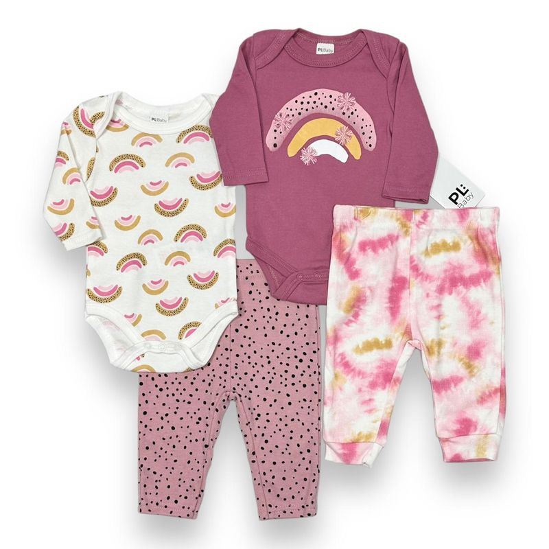 AMERICAN GENERICS - Conjunto 4 PCS Ropa Para Bebe Niña PL Baby Algodon Mameluco