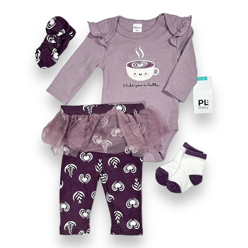 AMERICAN GENERICS - Conjunto Para Ropa Bebe Niña PLBaby 4Pcs Con Balaca+Medias