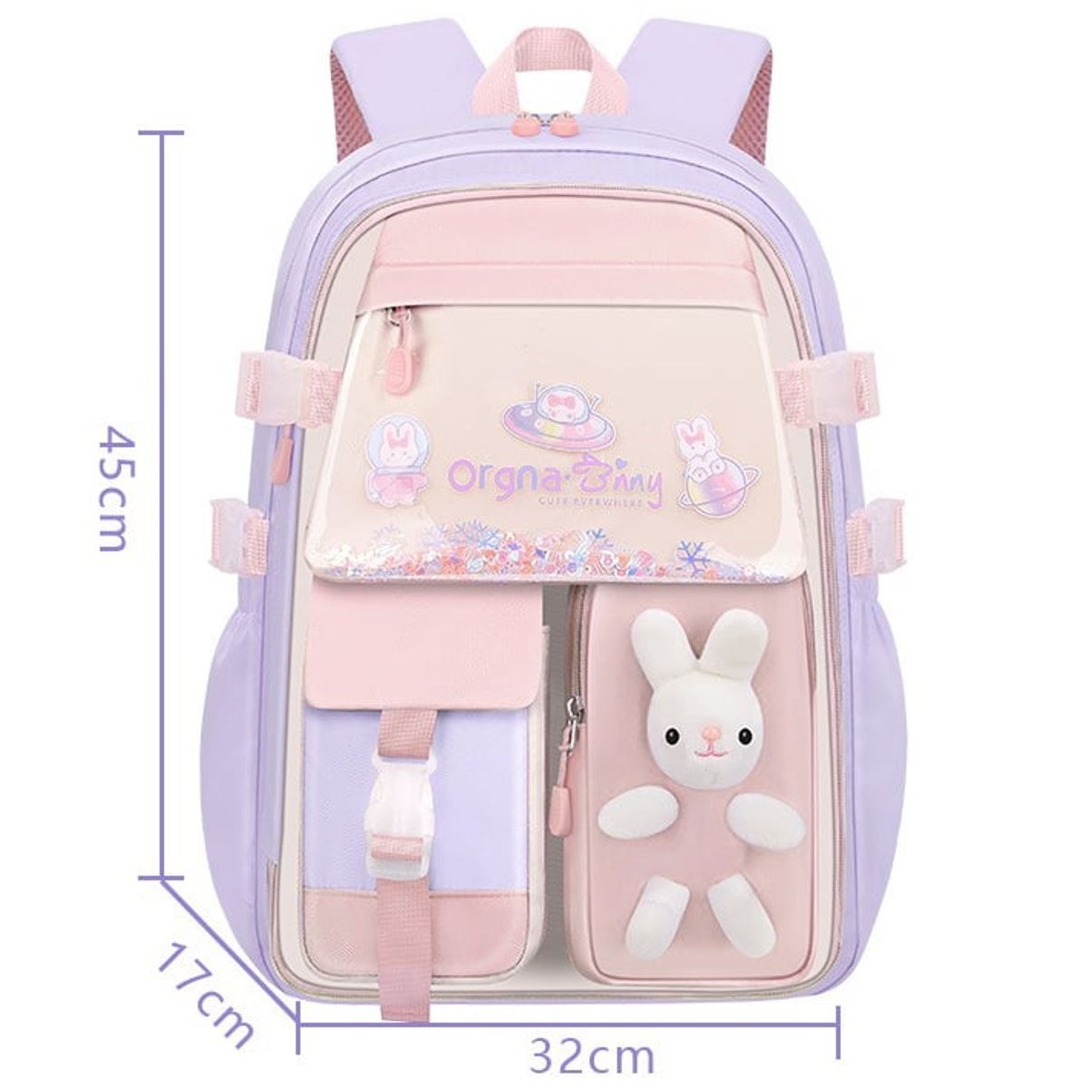 AGUGU STORE - Morral Mochila Bolso Escolar Kawaii Conejo + Lonchera