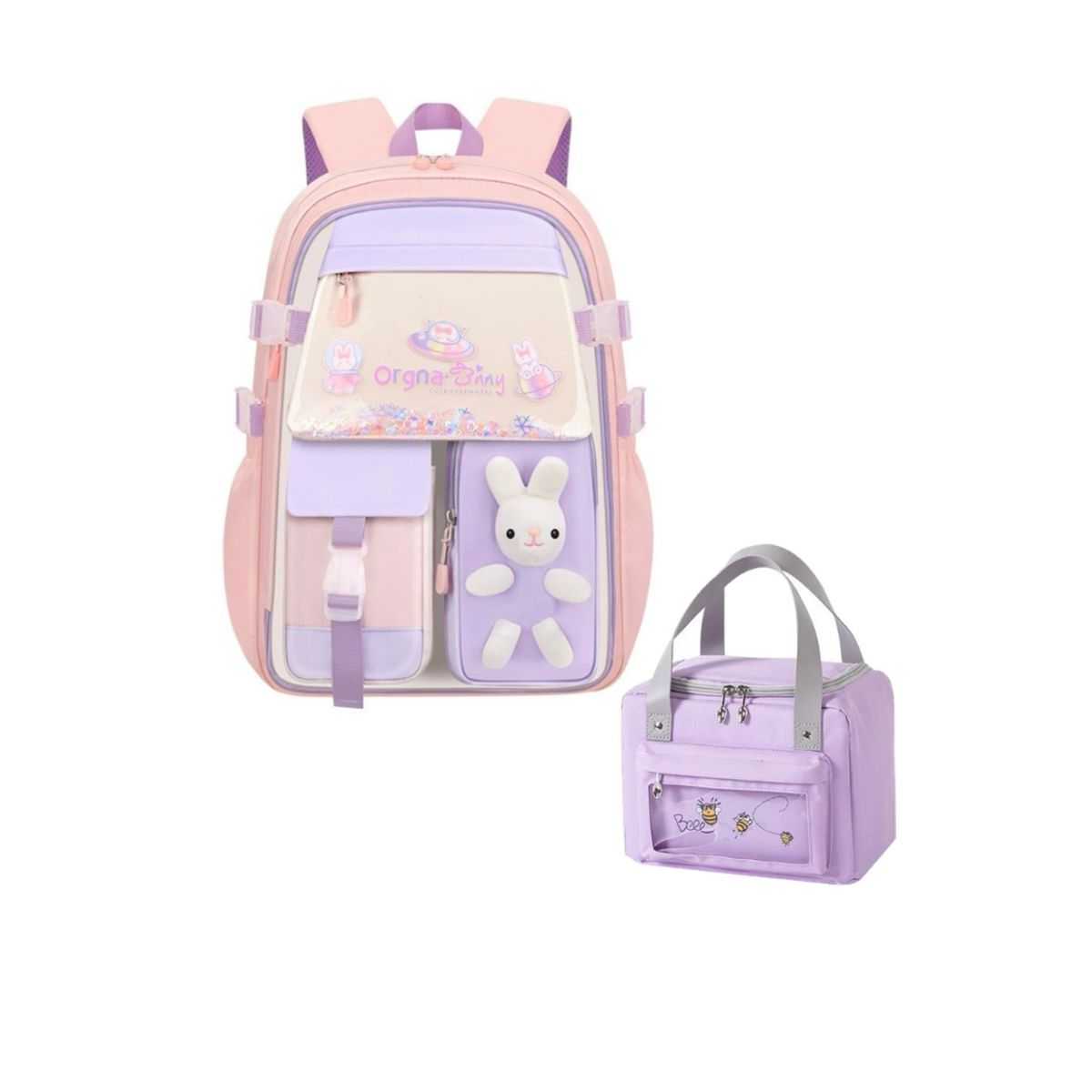 AGUGU STORE - Morral Mochila Bolso Escolar Kawaii Conejo + Lonchera