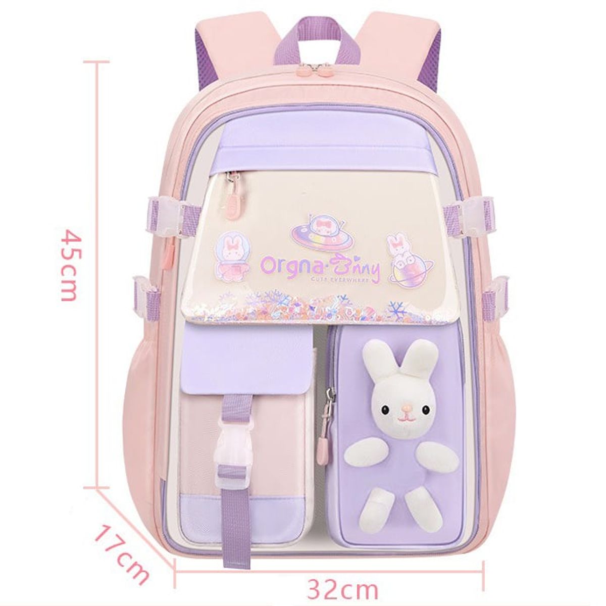 AGUGU STORE - Morral Mochila Bolso Escolar Kawaii Conejo + Lonchera