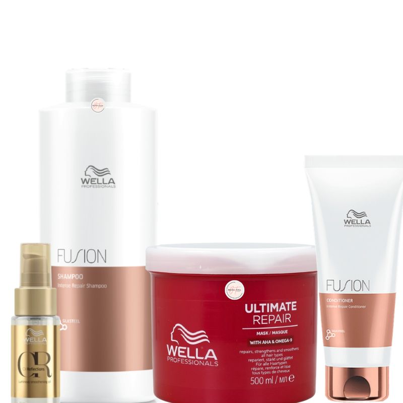 WELLA - Kit Wella Shamp Fusion + Acondi Litro + Mascarilla Ultimate Rep + Oleo