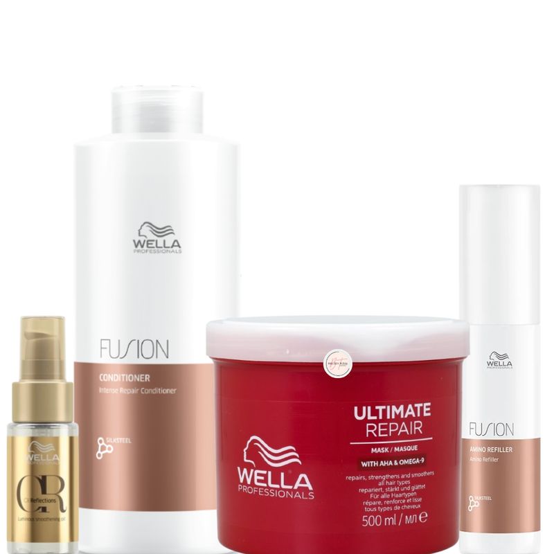 WELLA - Kit Wella Acondi Fusion + Mascarilla Ultimate Rep + Oleo + Amino Ref
