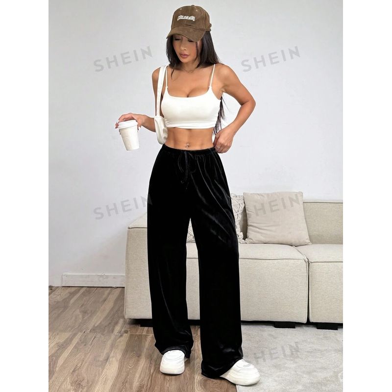 GENERICO - Pantalon Palazzo Terciopelo Con Bolsillos