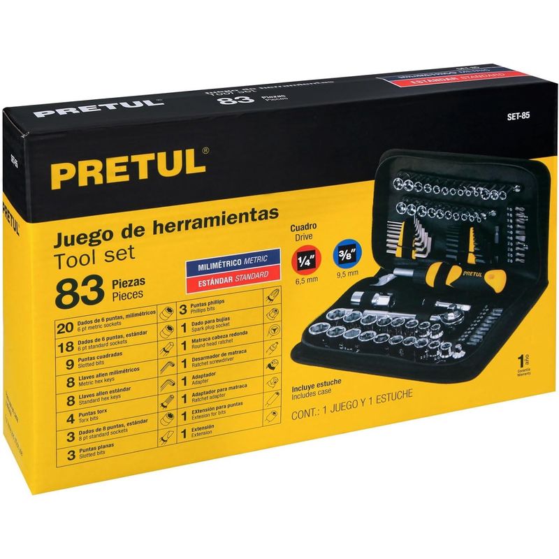PRETUL - Juego de herramientas para mecánico, 83 piezas