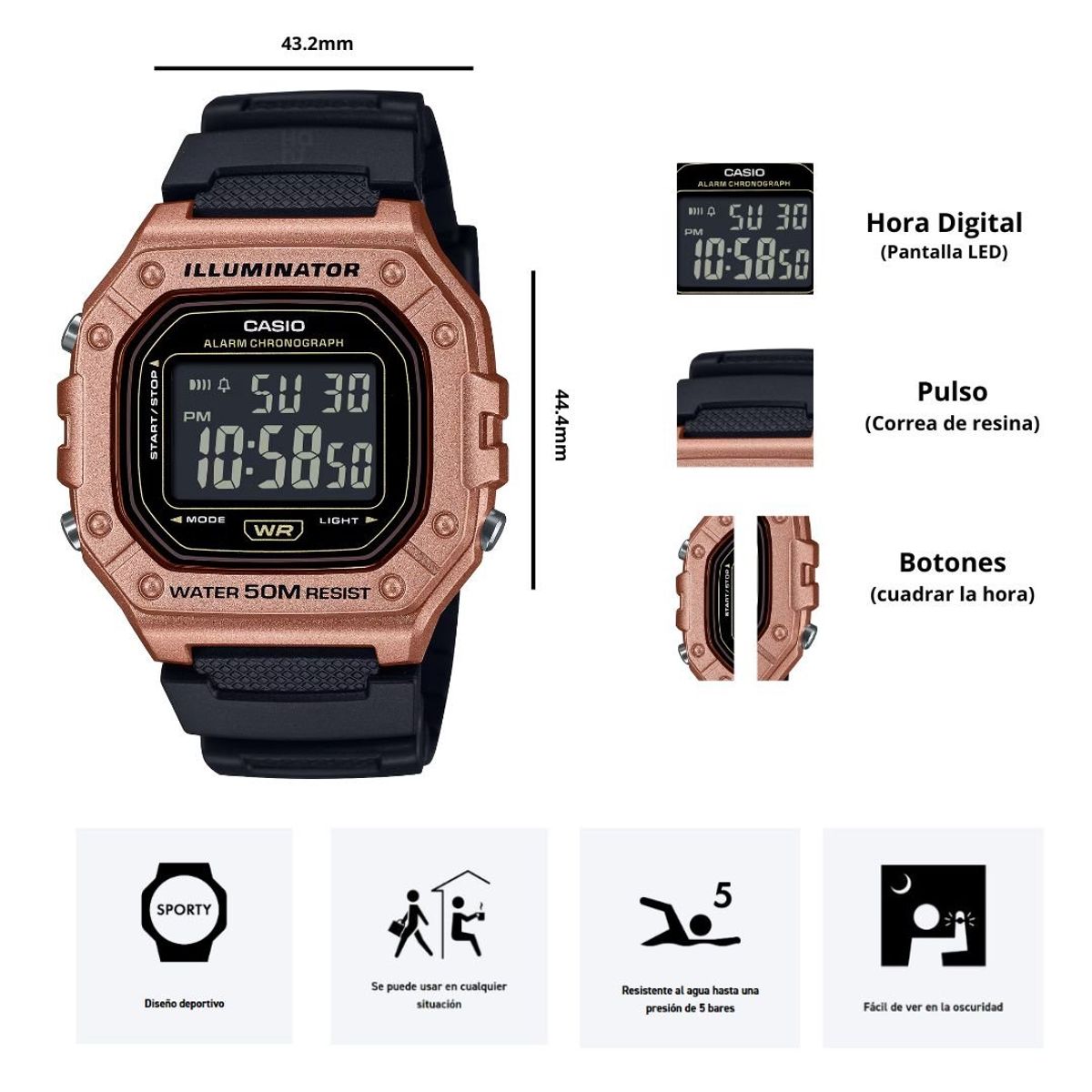 CASIO - Reloj Casio W-218HM-5B Diseño Deportivo
