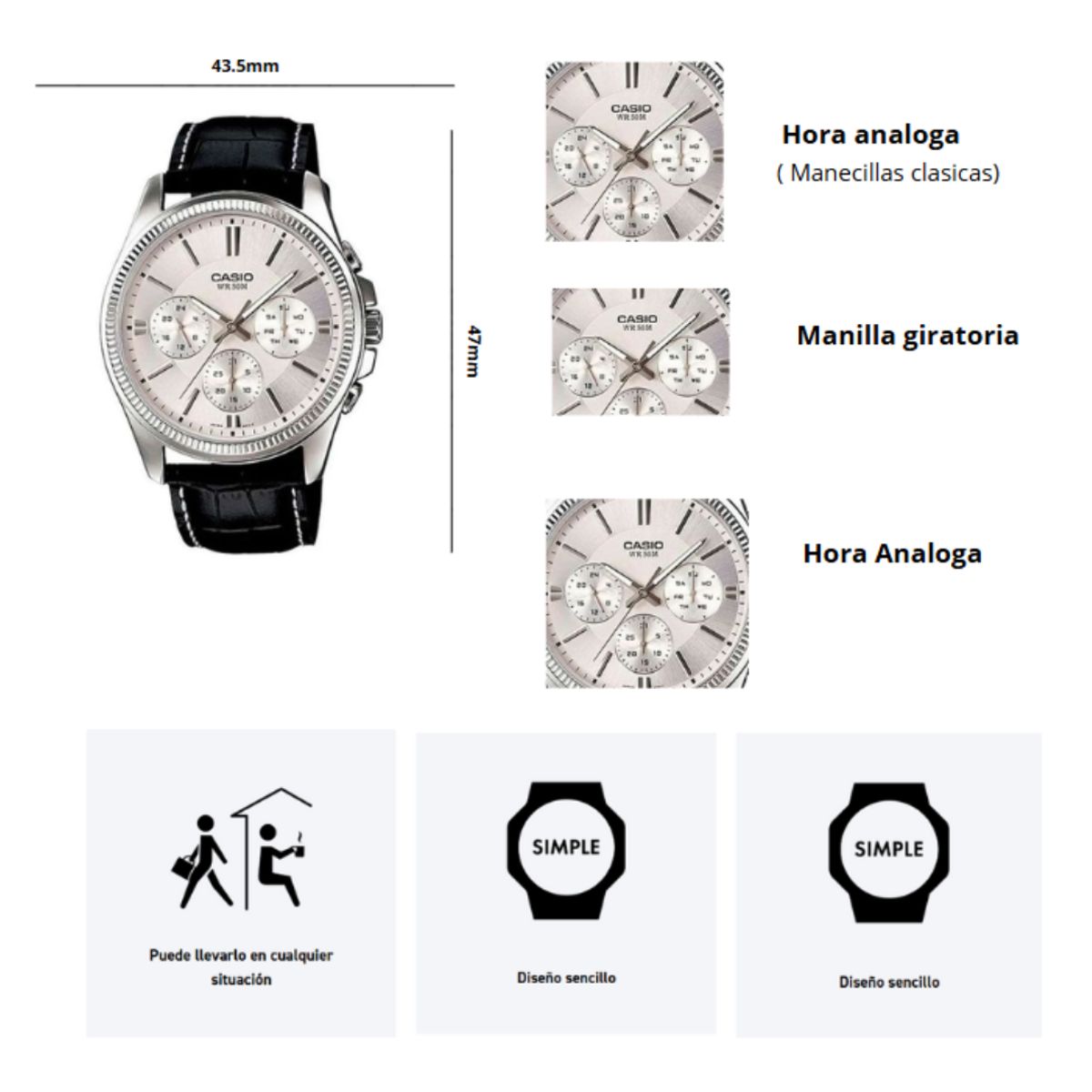 CASIO - Reloj Casio Modelo MTP-1375L-7A Caballero Elegante