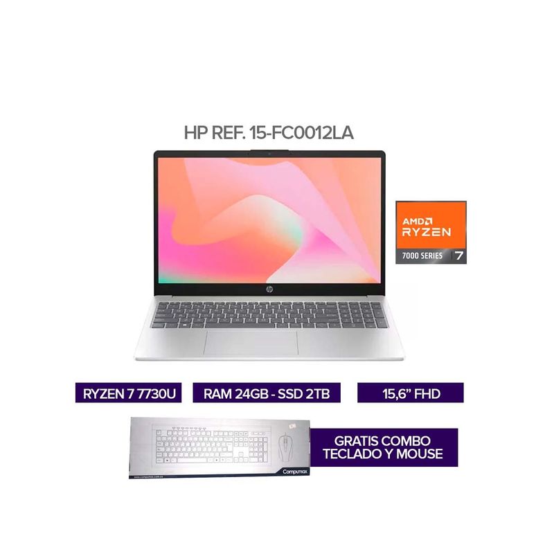 HP - PORTATIL HP RYZEN 7 7730U / RAM 24GB / SSD 2TB / PANTALLA 16" FHD