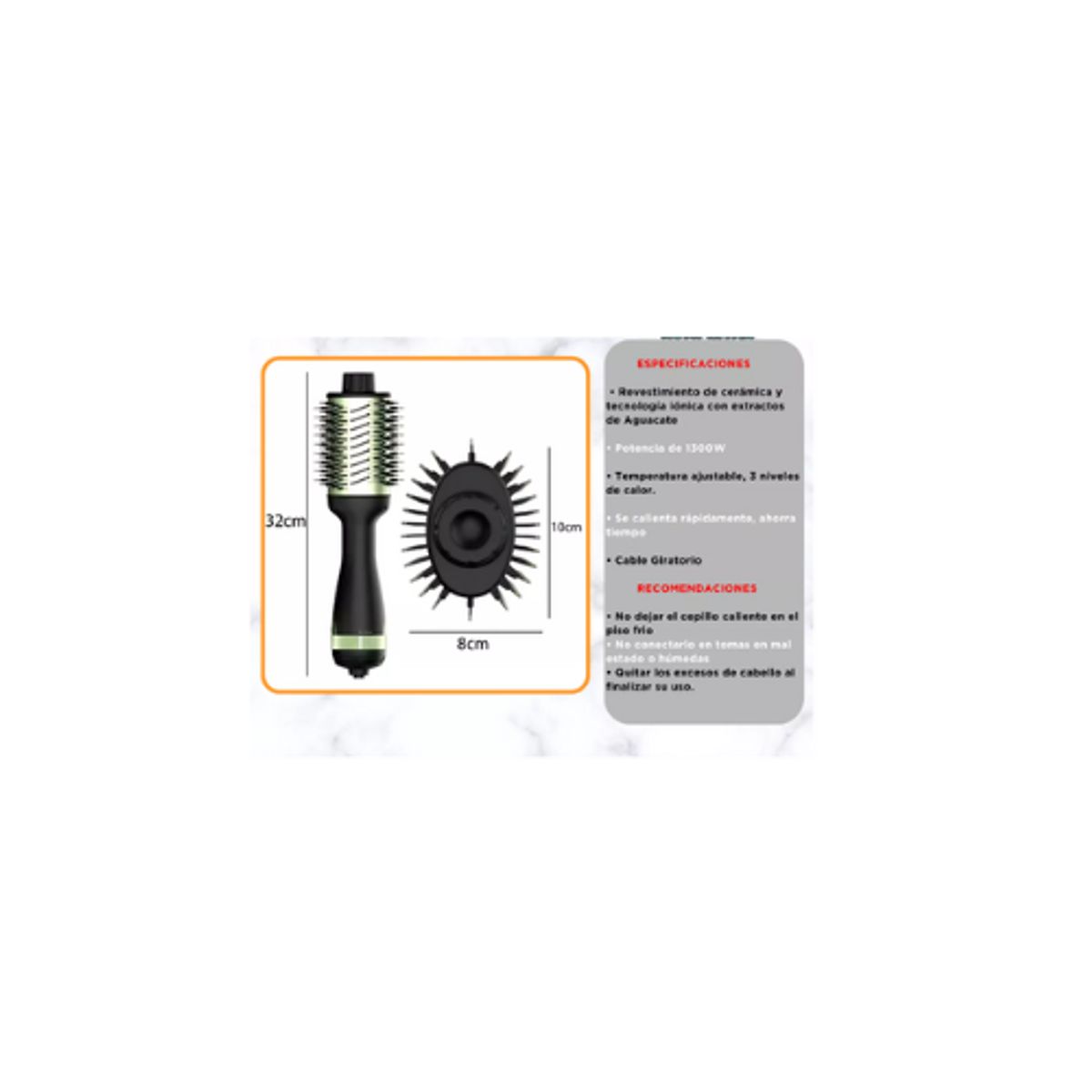 AFM - Cepillo Secador Alisador One Step Aguacate Cepillo Redondo