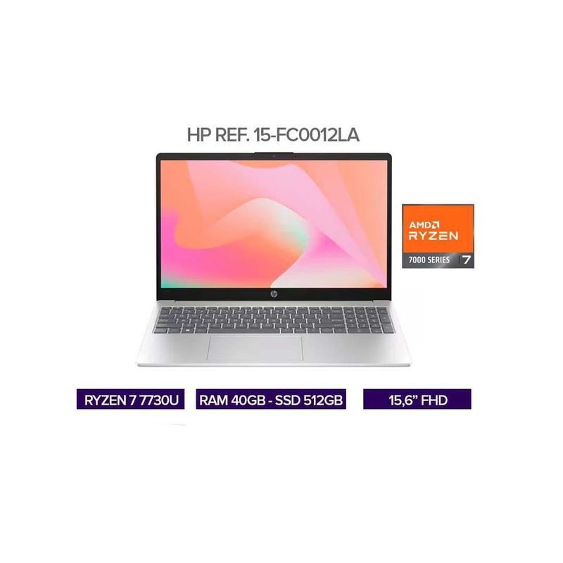 HP - PORTATIL HP RYZEN 7 7730U / RAM 40GB / SSD 512GB / PANTALLA 16" FHD