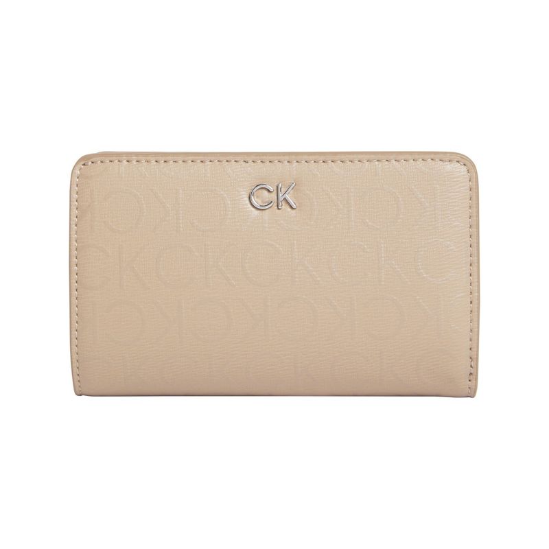 CALVIN KLEIN - Billetera beige bifold con monograma Calvin Klein